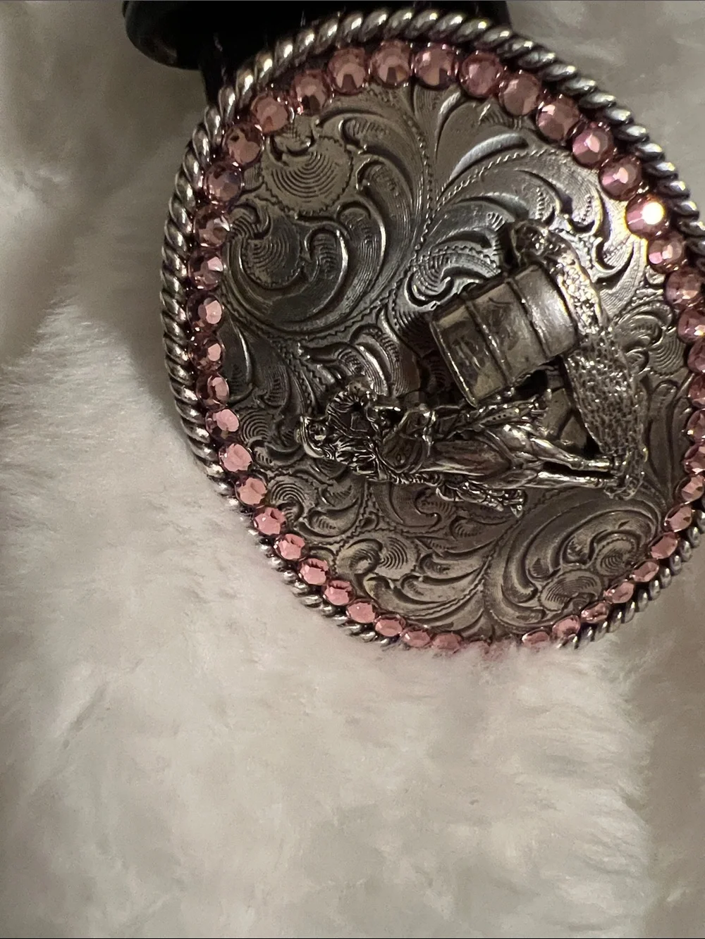 Girls Ariat belt with Pink Rhinestone Nocona Buckle